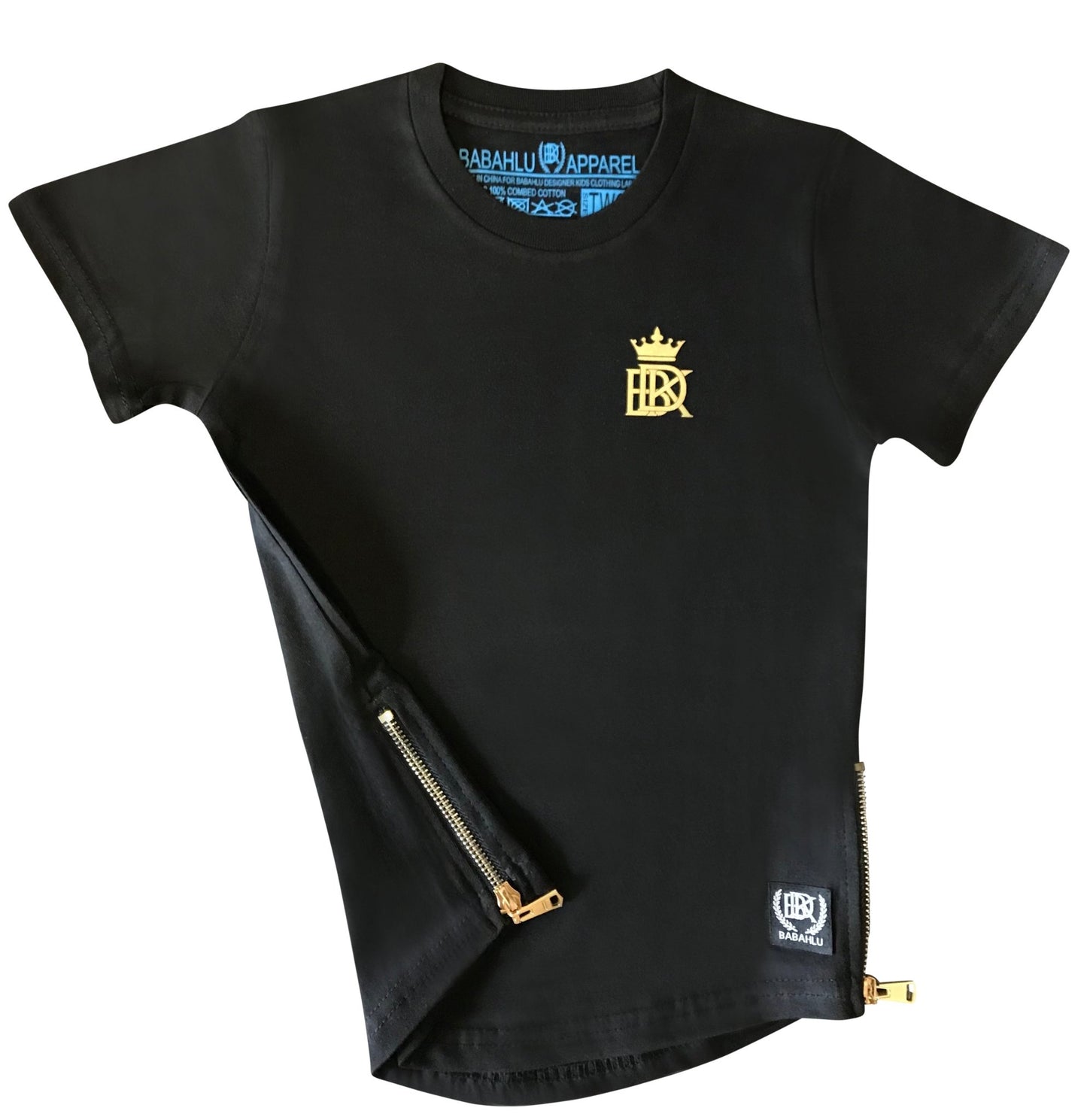 Gold Zipper Black T Shirt - Babahlu Kids