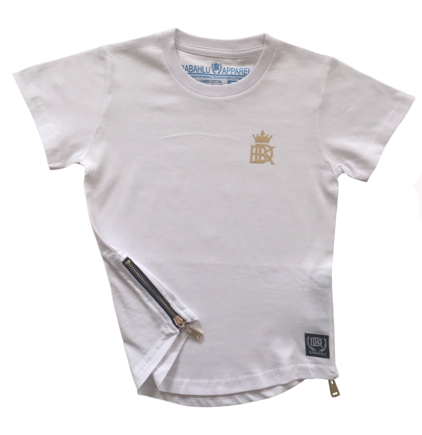 Gold Zipper White T Shirt - Babahlu Kids