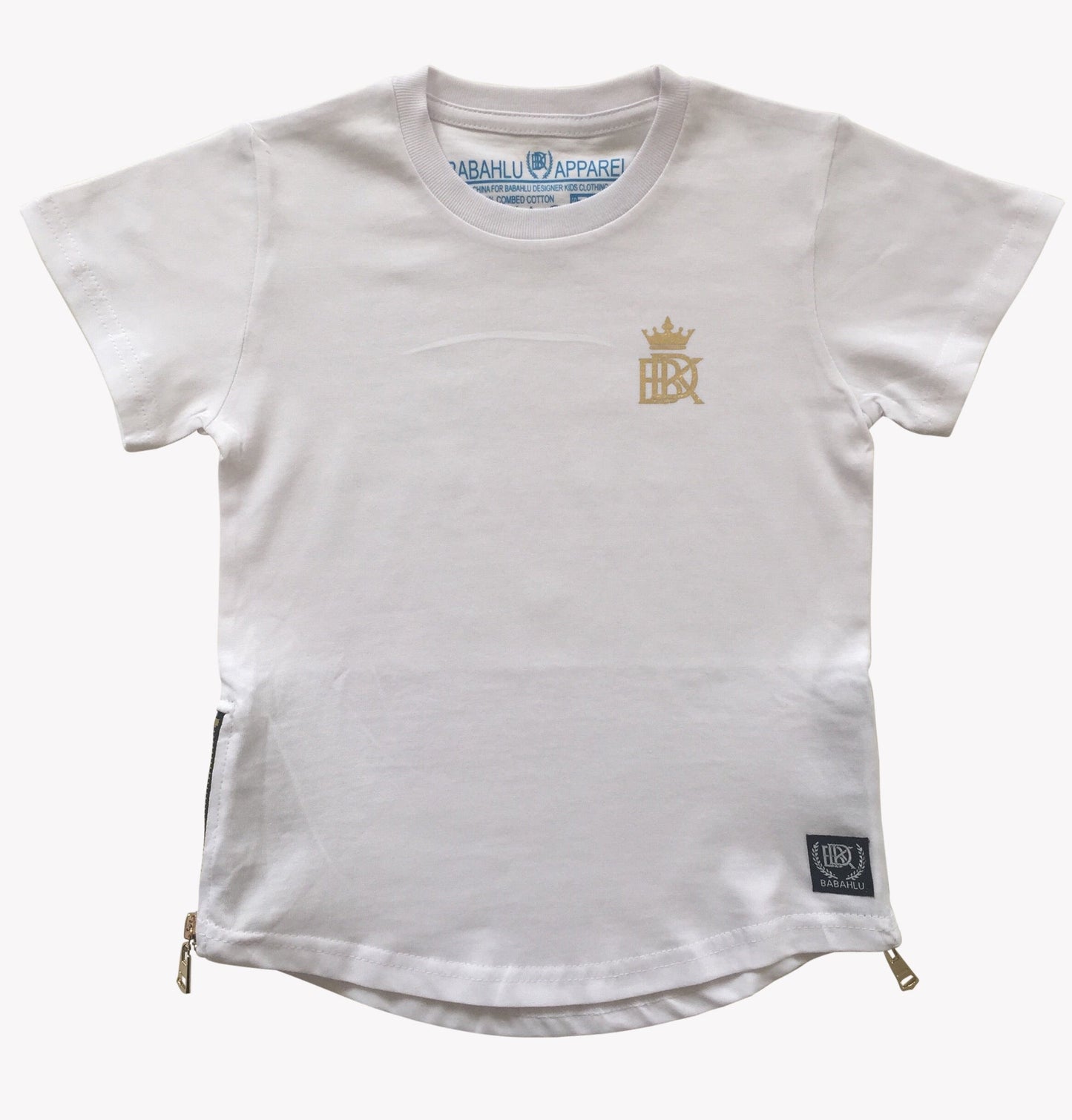 Gold Zipper White T Shirt - Babahlu Kids