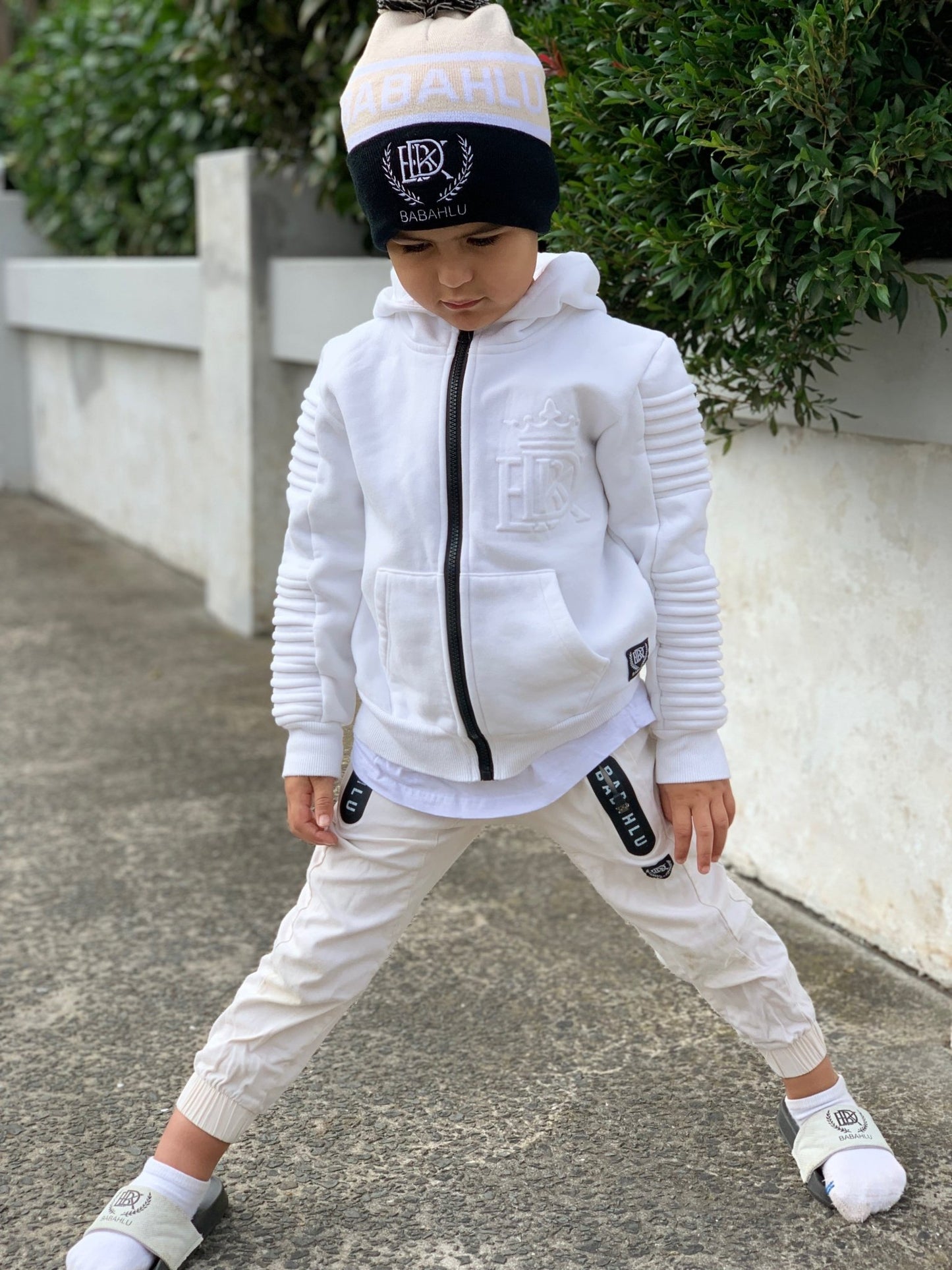 Henley Zipper Kids White Hoodie - Babahlu Kids