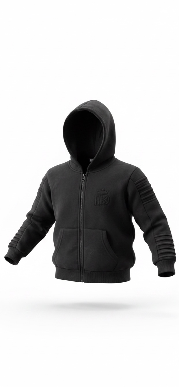 Henley Zipper Kids Black Hoodie