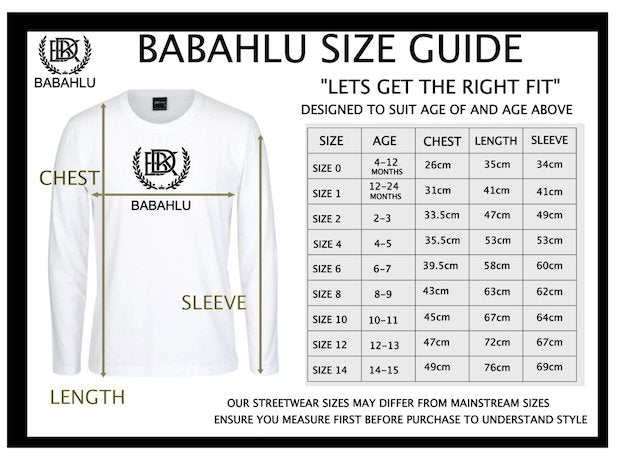 Babahlu Long Sleeve Black Tshirt - Babahlu Kids Streetwear - Raglan Tees
