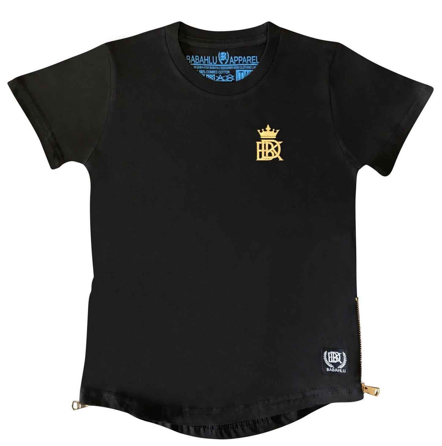 Gold Zipper Black T Shirt - Babahlu Kids