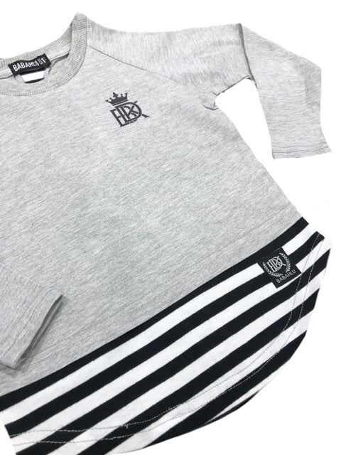 SALE Brooklyn Long Sleeve Tee Grey/Stripe - only Adults Sizes Left - Babahlu Kids