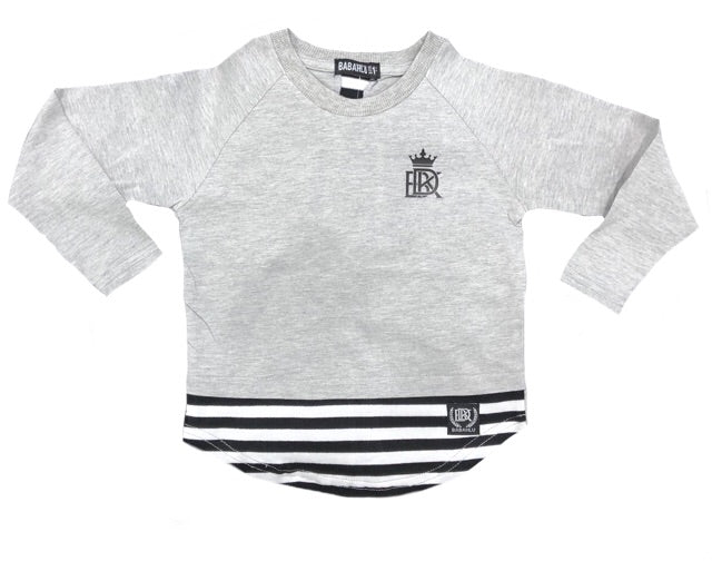SALE Brooklyn Long Sleeve Tee Grey/Stripe - only Adults Sizes Left - Babahlu Kids